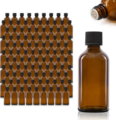 Produktbild von 105 x 50ml Tröpfler-Flasche, Braunglas, schwarzer Deckel