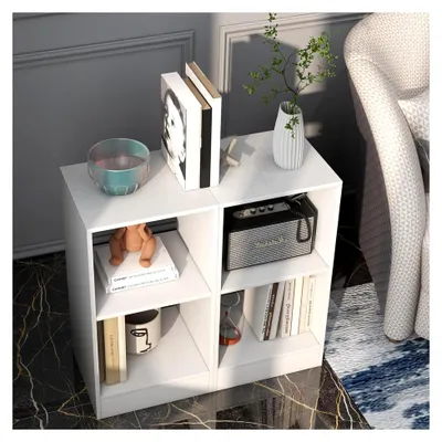 Produktbild von 2er Set Bücherregal, Standregal mit 2 Ebenen, Würfelregal aus Holz, Büroregal, Aktenregal, Aufbewahrungsregal in Weiß, 38 x 33 x 72,5 cm