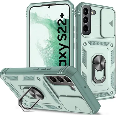 Obrázek produktu pro Pouzdro pro Samsung Galaxy S23+ posuvná ochrana kamery, robustní nárazuvzdorné, s držákem prstenu, stojánkem a držákem na karty zelené