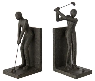 Produktbild von J-Line Set Von 2 Buchstütze Golfspieler Resin Schwarz