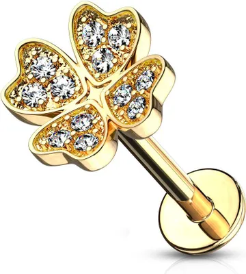 Produktbild von Labret Piercing Lippenpiercing Stab Kleeblatt Clover Monroe Madonna Medusa Stecker Stud Zirkonia Kristalle Autiga® gold 1,2 mm 6 mm