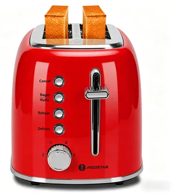 Produktbild von Aigostar Toaster 2 Scheiben, 4 cm extra breite Toastschlitze, 4 Funktionen – Rot