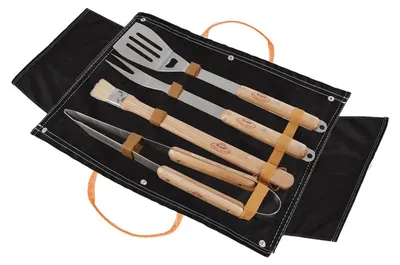 Produktbild von Fancy Flames Denim BBQ Rezept-Set - Edelstahl/Holz - sehr komplett - BBQ-Zubehor