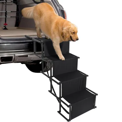 Produktbild von Hunderampe Hundetreppe Faltbar Auto, 4 Stufen, Hunderampe, Stahl Einstiegshilfe Hund Auto - Hundetreppe große Hunde bis 75kg
