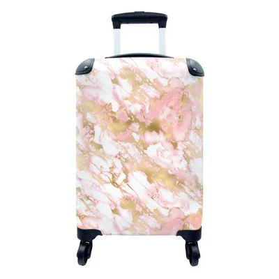 Produktbild von MuchoWow® Koffer Handgepäck Trolley Rollkoffer Kleine Reisekoffer mit 4 Rollen - Marmor - Rosa - Gold - Muster - Cabin Size < 55x40x23 cm & 55x40x20 cm - Fotokoffer - Kabinenkoffer - Boardgepäck - Reise-Box - Reisekoffer - Reisegepäck - Koffer mit Bild - Trolley für Kinder
