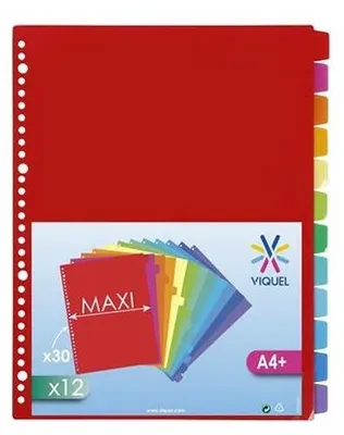 Rozraďovač, plastový, A4 Maxi, 12 x uško, VIQUEL