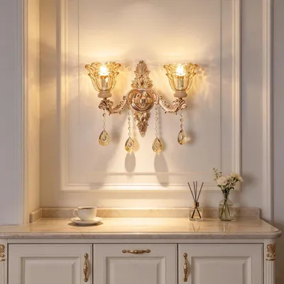 Produktbild von Vrygle Wandleuchte Kristall Gold LED Wandlampe 10W 900lm Schlafzimmer Wohnzimmer