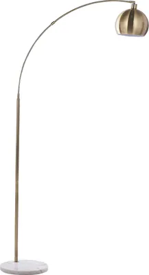 Produktbild von BELIANI Stehlampe Messing Metall 210 cm verstellbarer Schirm Marmorfuß Kabel mit Schalter Bogenlampe Industrie Look