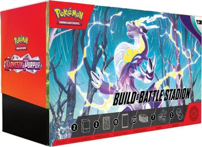 Produktbild von Pokémon Karmesin & Purpur - Build & Battle Stadium Box - Deutsch + Heartforcards Versandschutz