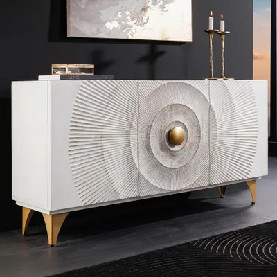 Produktbild von riess-ambiente Sideboard GOLDEN SUNSET 140cm weiß gold massives Mangoholz Metall mit 3D Schnitzereien