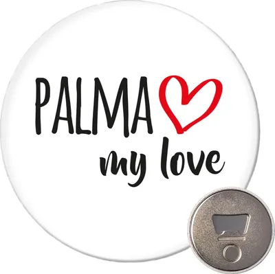 Produktbild von Huuraa Magnet Palma my love 59mm Kühlschrankmagnet rund Flaschenöffner Geschenkidee