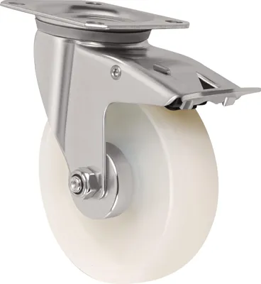 Zdjęcie produktu dla Kółko skrętne z całkowitym blokowaniem – średnica 125 mm, nośność 250 kg, z całkowitym blokowaniem, poliamid, 105 x 80 mm