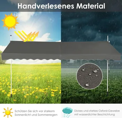 Image de Auvent télescopique Protection solaire Auvent extensible Protection solaire UV-Repellent Waterproof Awning 395cm Wide Gray