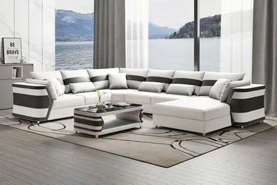 Produktbild von Wohnlandschaft XXL Sofa U Form Groß Ecksofa Ledersofa Weiß Sofas Couchen