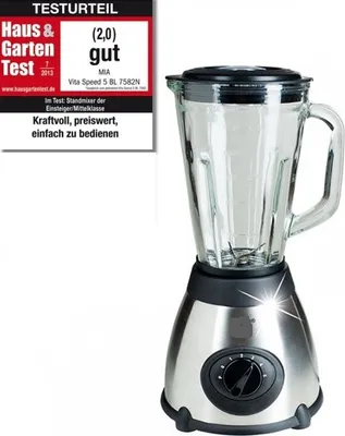 Produktbild von VitaSpeed Edelstahl Standmixer Smoothie Maker mit Glaskrug (500 Watt), 1,5 L Fassungsvermögen, Mixer mit 19.000 U/min max., Edelstahl