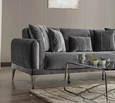 Zdjęcie produktu dla Szara trzyosobowa sofa do salonu luksusowe 3-osobowe designerskie sofy tapicerowane