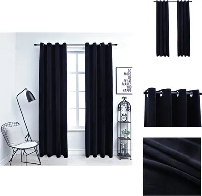Produktbild von vidaXL Verdunkelungsvorhänge mit Ösen 2 Stk. Samt Schwarz 140x225 cm - Vorhänge & Gardinen