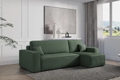 Produktbild von VENASI Ecksofa mit Schlaffunktion & Bettkasten Hugo L, Grün Cordstoff
