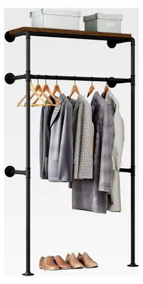 Produktbild von Wandmontierte Kleiderstange, Garderobe für begehbaren Kleiderschrank, Kleiderständer mit Regal für Schlafzimmer und Ankleidezimmer