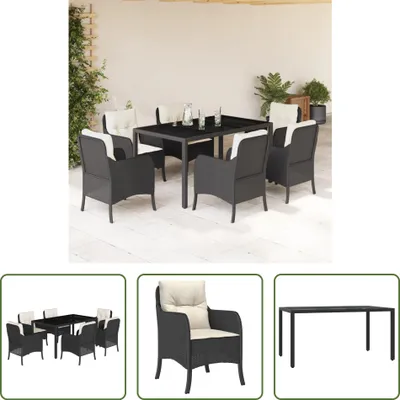 Produktbild von The Living Store 7-tlg. Garten-Essgruppe mit Kissen Schwarz Poly Rattan