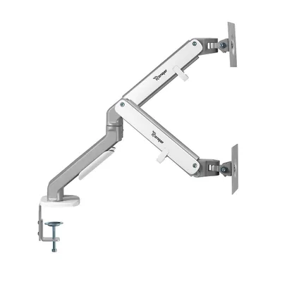 Produktbild von Ranqer Monitorhalterung, 2 Monitore, 17-35 Zoll Bildschirme, VESA 75 & 100 mm, Monitor Stand, Monitor Arm, Höhenverstellbar, 360° Rotation, Schwenk-, Neigbar, bis 9kg pro Arm, mit Kabelmanagement, weiß