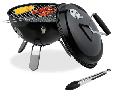 Zdjęcie produktu dla Grill kulisty węglowy - Przenośny - Ø 34 cm - Stal - Czarny - Na ogród, balkon i kemping