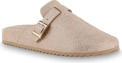 Produktbild von VAN HILL Damen Pantoffeln Hausschuhe Strass Schnallen Profil-Sohle Schuhe 841315, Farbe: Rose Gold, Größe: 37