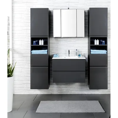 Produktbild von Badmöbel Set COMO-03, 4-teilig, 2 Hochschränke, Hochglanz grau, 60cm Waschtisch
