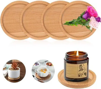 Image de Bougeoirs en bois - Décoration pour mariages et spas - Lot de 4 - Ø 8,8 cm - Bois