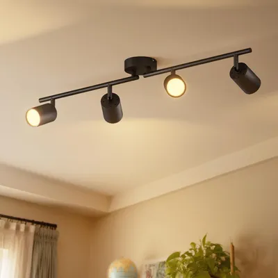 Produktbild von LVWIT Deckenstrahler LED Schwarz 4 Flammig Deckenleuchte Schwenkbar GU10 Deckenlampe Spot 4 Flammig Modern Deckenspot für Küche, Wohnzimmer, Schlafzimmer(Ohne Glühbirnen)