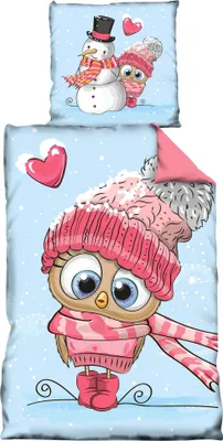 Produktbild von Winter Flausch Bettwäsche 135x200 cm Eule rosa blau Thermofleece Wende Kinder
