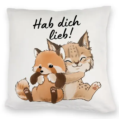 Produktbild von Luchs und Panda Kuschelkissen mit Spruch Hab dich lieb