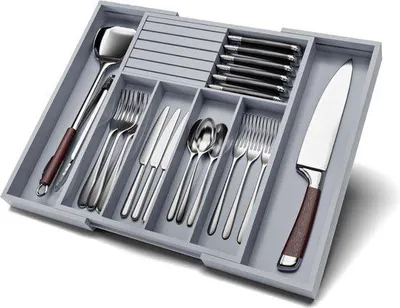Produktbild von Famanu Besteckschublade Ausziehbar - 33-52x43x5 cm - Grau