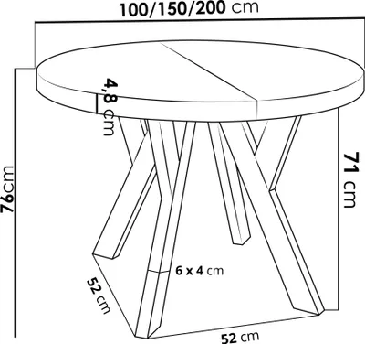 Produktbild von Designer Runder Ausziehbarer Esstisch - Loft-Stil, Industriell, Platzsparend - Schwarze Beine - 100 bis 200 cm - für 5-10 Personen - Hergestellt in EU - Sonoma Eiche - 200 cm