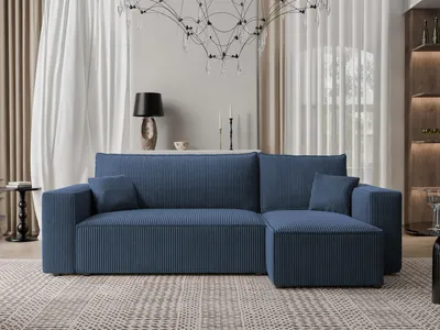 Produktbild von Idohome - PARIS L Ecksofa mit Schlaffunktion und Bettkasten 244x145 cm – universell  – Modernes Schlafsofa & Couchgarnitur Farbe: Blau Poso 05