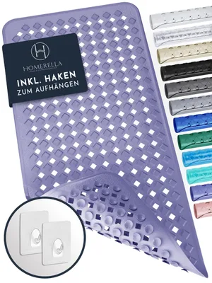 Produktbild von Homerella Badewannenmatte rutschfest Hautsensitiv 88x39cm mit AUFHÄNGUNG | Antirutschmatte Badewanne BPA frei | Duschmatte maschinenwaschbar Badematte