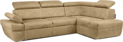 Produktbild von KONSIMO Ecksofa rechts mit Schlaffunktion und Bettkasten "RATLO", gelb, Lederoptik, Klassischer Stil, 270x82-110x190cm