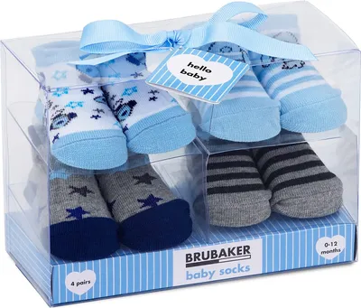 Produktbild von BRUBAKER 4 Paar Baby Jungen Socken 0-12 Monate - Sterne - in Geschenkverpackung