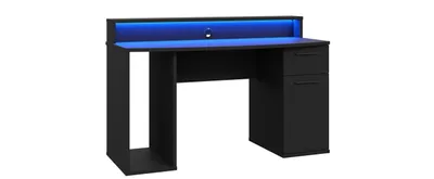 Produktbild von Furniture24 Gaming Tisch Ayo Desk Schreibtisch Computertisch mit Kabeldurchführung Tür und Schublade Schwarz matt RGB Led Beleuchtung
