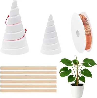 Produktbild von Kupferdraht Gartenset, 2,5 m Draht, 2 Spiralen, 6 Holzstützen, für Pflanzen und Gemüse