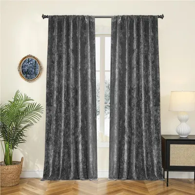 Produktbild von 2 Stück Samtvorhänge Blickdicht Vorhänge mit Stangendurchzug Gardinen Dekoschal für Wohnzimmer Schlafzimmer, B140xH225cm, Grau