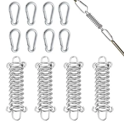 Produktbild von Set mit 4 Edelstahl-Spiralhaken mit 8 Karabinhaken für Zelt und Sonnensegel