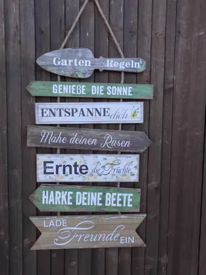 Produktbild von Dekoratives Schild Gartenregeln / Relax Holz / MDF a. Band Geschenk 57 cm