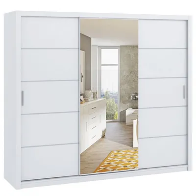 Obrázok produktu pre Šatníková skriňa 250 cm so zrkadlom CORTLAND 6 - biela