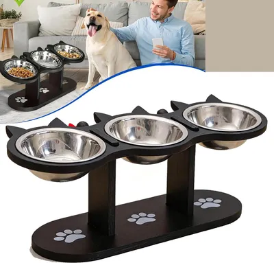 Produktbild von Katzennapf Erhöht Futternapf, Katze Katzenfressnapf, Erhöht Futterstation, mit 3 Edelstahl Schüsseln für Katzen Kleine Hunde