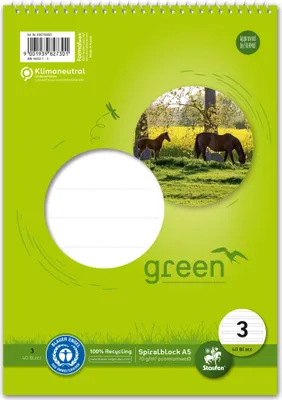 Imagen del producto de Ursus Green 040740003, cuaderno de espiral, modelo LIN3, tamaño A5, 40 hojas, gramaje de 70 g/m², con 14 líneas dobles de color
