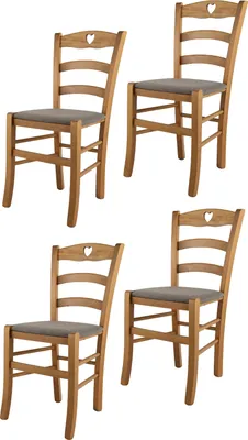Produktbild von t m c s Tommychairs - 4er Set Stühle CUORE für Küche und Esszimmer, Robuste Struktur aus lackiertem Buchenholz im Farbton Eichenholz und gepolsterte Sitzfläche mit Stoff in der Farbe Rehbraun bezogen