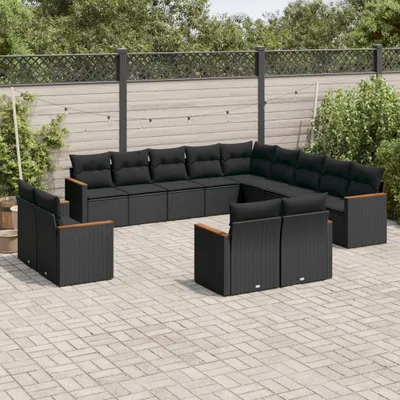 Produktbild von Design 13-tlg. Garten-Sofagarnitur mit Kissen Schwarz Poly Rattan, Gartenmöbel-Sets 2024 Neu