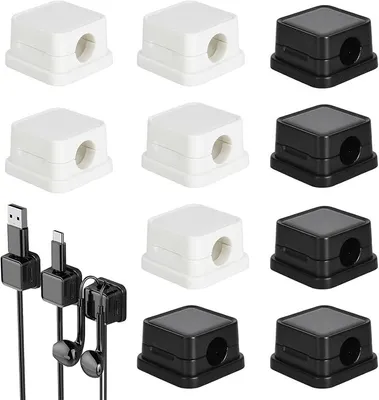 Produktbild von PolkaHome® Kabelmanagement-Clips, 10 Stück Kabel-Organizer, Selbstklebende Kabelclips, Kabelhalter für Schreibtisch, Wandorganizer für