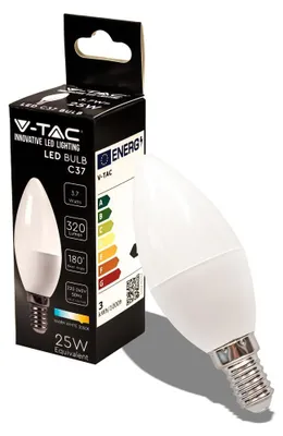 Immagine prodotto di V-TAC VT-1818 Lampadina LED candela SMD 3.7W E14 bianco caldo 3000K sku 214216